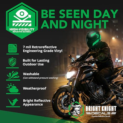 BRIGHT KNIGHT DECALS Reflective Stickers, 17pc Triangle Kit, Reflective Tape Outdoor Waterproof Motorcycle Helmet Stickers for Bikes, Scooters, and Hard Hats, Night Safety High Visibility - color: Light Green
