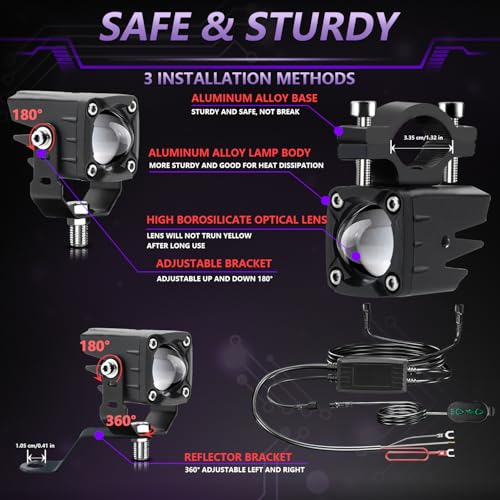 MONDEVIEW LED Motorcycle Auxiliary Light Kit, 5 Modes, Spot Driving Lights, Compatible with Tractor Truck ATV UTV SUV Boat,Purple - color: Purple