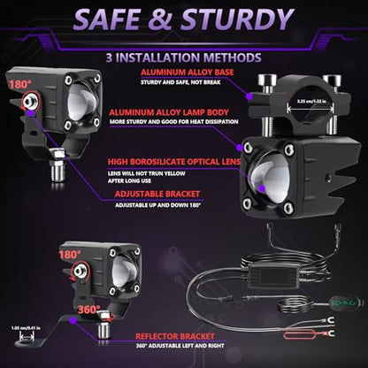 MONDEVIEW LED Motorcycle Auxiliary Light Kit, 5 Modes, Spot Driving Lights, Compatible with Tractor Truck ATV UTV SUV Boat,Purple - color: Purple