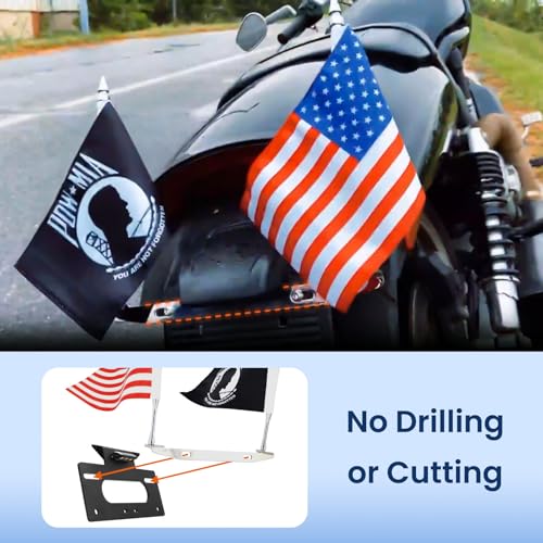 GUAIMI Motorcycle Flag Mount Double Flag Holder Motorcycle Flags (American Flag + POW MIA Flag)