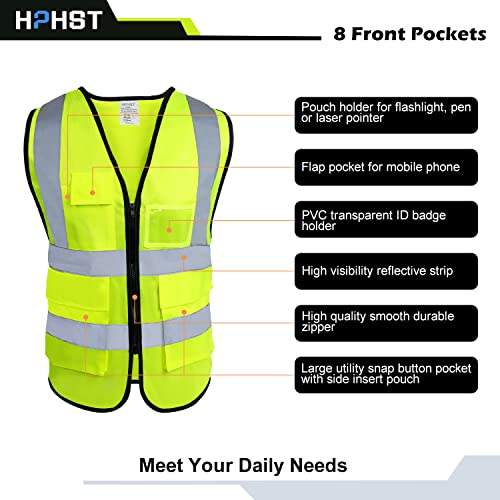 5 Pockets High Visibility Reflective Safety Vest,Zipper Front, Meets ANSI/ISEA Standards - color: Yellow, size: Small
