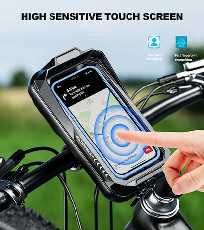 Kewig Bike Phone Mount Waterproof, Bicycle Phone Mount Holder Pouch with Sun Visor & Touch-Screen, Handlebar Phone Mount with 360 Rotation Bike Phone Holder Suitable for 4.0'' - 6.7'' Cellphones