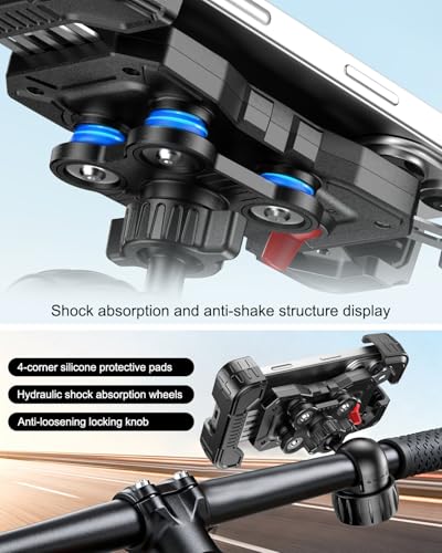 Motorcycle Phone Mount with Vibration Dampener, Bike Phone Holder Handlebar Clamp, 1s Lock Scooter Phone Clip for iPhone 17 16 Pro Max, Galaxy S25 Ultra, 4.7"-7.2" (Knob Base) - color: Knob Base