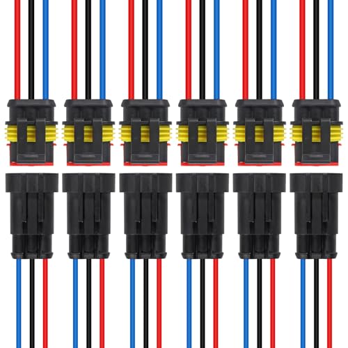 DIANN 6 Sets 3 Pin Connector Waterproof Connector Male and Female Electrical Connector 16 AWG Wire for Car Truck, Boat and Other Wire Connection - size: 3-Pin
