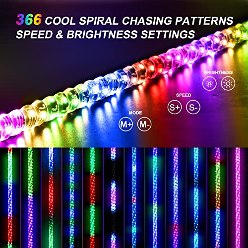 2 Pack 4FT Whip Lights with Spring Base,LED Whip Light with App & Remote Control, Spiral RGB Chasing Lighted Whips with Rocker Switch, Music Whip Light for UTV ATV Polaris RZR Can-Am SXS Truck - size: 4FT / (Pack of 2)