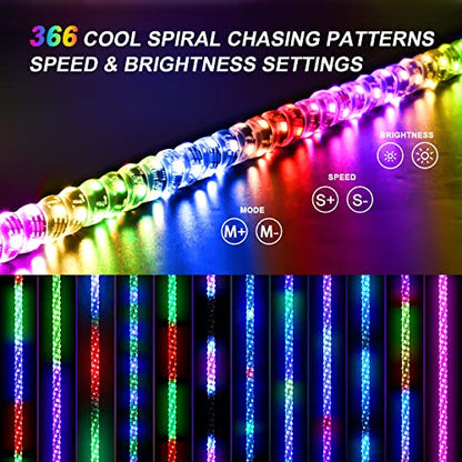 2 Pack 4FT Whip Lights with Spring Base,LED Whip Light with App & Remote Control, Spiral RGB Chasing Lighted Whips with Rocker Switch, Music Whip Light for UTV ATV Polaris RZR Can-Am SXS Truck - size: 4FT / (Pack of 2)