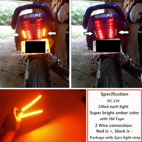 2Pcs 10CM Amber led Strip Motorcycle Turn signal lights,Universal Front Rear Indicator Blinker Tail Light Bars with 24LED 12V for Motorcycle Trailer ATV UTV SUV Golf Cart