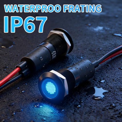 5PCS 12mm(1/2") Waterproof 5V 12V 24V LED Indicator Light Yellow Metal Signal Dash Pilot Light for Automotive Industrial Equipment(12V-24V Yellow LED Light - color: 12mm-Yellow Light-5PCS