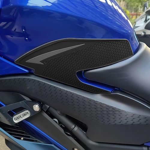 Motorcycle Non-Slip Rubber Gas Tank Pads with Knee Grips - 4-Piece Traction Side Protectors (for Yamaha Vehicle) YZF-R25 YZF-R3 (2019-2025) Fuel Tank Pad (Gray) - color: Gray
