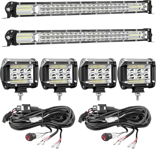 LED Light Bar Kit for Truck, (2) 20 Inch Slim Light Bars, (4) 4 Inch LED Pods, (2) 24V Wiring Harness, Waterproof Off Road Work Lights Fog Lights for ATV UTV Tractor Driving Lighting - color: 20 Inch Light Bar Kit 24V