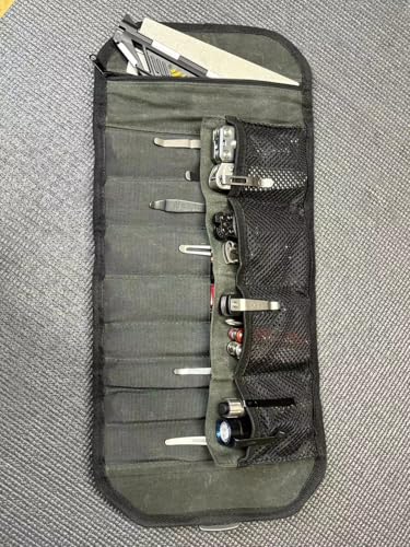 Roaring Fire Pioneer Mini Tool Roll Bag - Waxed Canvas Roll Up Pouch, YKK Zipper, 4 Mesh & 8 Elastic Loops for Wrenches, Survival, EDC - Gift for Dad