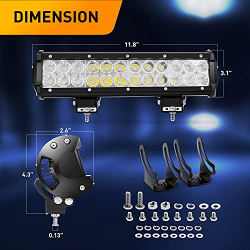 GOOACC 12 Inch 72W LED Light Bar Spot Flood Combo Driving Off Road Lighting Working Lamp with 16AWG Wiring Harness for Truck Golf Cart SUV ATV UTV Boat - color: 72W Light Bar + Wiring Harness