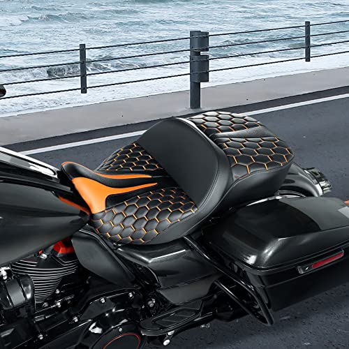 CC RIDER Driver Passenger Seat Hammock Gel Orange Hexagon Fit For Harley Touring 2009-2023 Street Glide Road Glide Road King Electra Glide and 2009-2021 Tri Glide - color: 23# Gel Orange