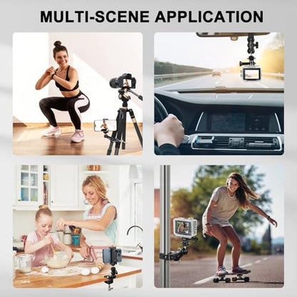 UTEBIT Super Clamp Camera Mount with 360° Ballhead Magic Arm, Black | Super Clamp Mount with 1/4" and 3/8" Thread, Desk/Bike/Bicycle/Motorcycle/ Handlebar for GoPro, Phone, Camera, Monitor