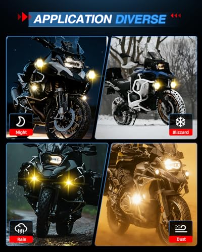 BraveWAY 4.5 Inch Motorcycle Auxiliary Lights 140W 16500LM LED Fog Lights Strobe Flash Mode White/Amber Combo Beam LED Spot Light with Mount Brackets for Motorcycle Car Truck UTV Off-Road ATV Boat - size: 4.5INCH-7-D