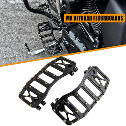 MX Wide Floorboards Foot Pegs Brake Pedal Cover Shifter Peg Kit for Harley Touring 1986-2023 Road Glide Street Glide 86-2017 Softail Fat Boy FL 2012-2016 Dyna FLD (Gold Black) - color: Gold Black