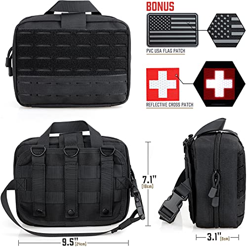 LIVANS Tactical Molle Medical Pouch - Upgraded Size, Large Capacity IFAK Pouch with Detachable Quick Release and Headrest Mount, Includes Flag and Cross Patch - color: Black