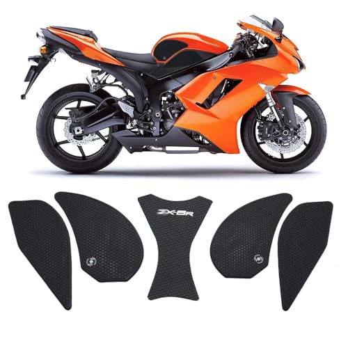 for Kawasaki Ninja ZX-6R / ZX-636 ZX6R ZX636 2007 2008 Motorcycle Accessories Side Fuel Tank pad Tank Pads Protector Stickers Decal Gas Knee Grip Traction Pad Tankpad (One Set) Black