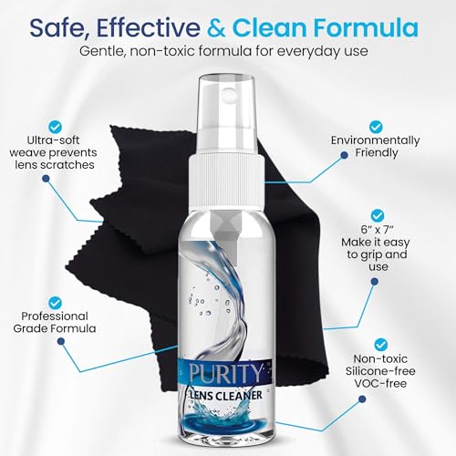 Purity Eyeglass Cleaner Family Pack - Multi-Size Lens Cleaner Kit - 1x1oz, 1x2oz, 1x4oz, 1x8oz Bottles + 4 Premium Microfiber Cloths - Safe for All Lenses, Eyeglasses, & Screens - Streak-Free Formula - style: 8 Piece Set - (1oz + 2oz + 4oz + 8oz Lens Spra