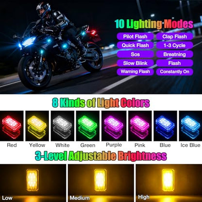 2026 Upgraded 11LEDs Wireless LED Strobe Lights, Ultra Bright 8 Colors Aircraft Strobe Lights with Remote, IP65 Waterproof Anti-Collision Warning Light for Motorcycle Bike Car Drone RV - 4PCS