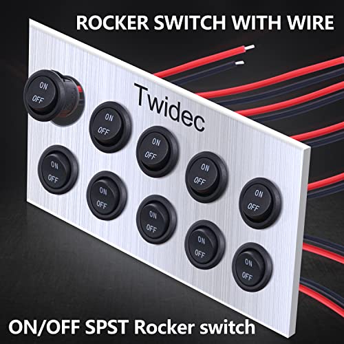 Twidec/5Pcs 12V Round Rocker Switch AC 6A/250V 10A/125V SPST 2 Pin 2 Position On/Off Toggle Switch for Car Boat Automotive RV Black with Wires KCD1-5-101-ON-OFF-CX - color: Black-Round-ON OFF-5PCS