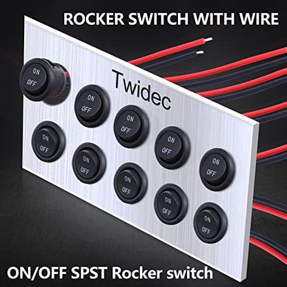 Twidec/5Pcs 12V Round Rocker Switch AC 6A/250V 10A/125V SPST 2 Pin 2 Position On/Off Toggle Switch for Car Boat Automotive RV Black with Wires KCD1-5-101-ON-OFF-CX - color: Black-Round-ON OFF-5PCS