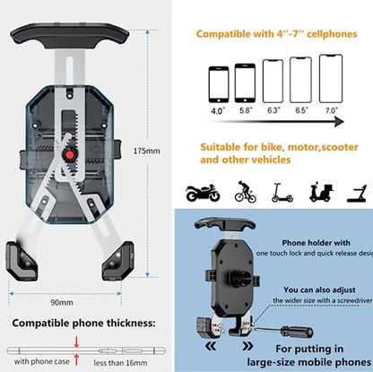 Kewig Bike Phone Mount Holder, Motorcycle Phone Mount [1s Lock] [One Hand Operation], Bicycle Scooter Handlebar Cradle Clip for iPhone 16 Pro Max/Plus,15 14 13 Mini and 4.0-7" Phone - color: Silver