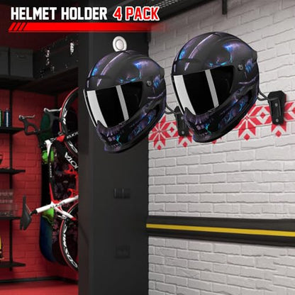 TVKB Motorcycle Helmet Holder Wall Mount Multifunctional Metal Hanger Rack Motorcycle Accessories for Hats Mask Garage 4pack