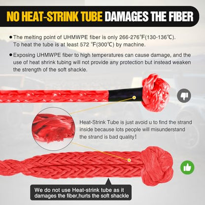 Nilight 2PCS Synthetic Soft Shackles 1/2" x 24" 56,000 LBS Breaking Strength with Extra Sleeves Heavy Duty Recovery Rope for Sailing SUV Off-Road Towing ATV UTV Trucks 4x4 (Red) - color: 2Pcs Soft Shackles Red