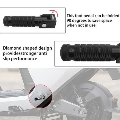 Universal Motorcycle Bicycle Folding Passenger Foot Pegs M8 Rearsets Rear Set Footrests Footpeg Foot Rest Peg Pedals For Bike Install Hole 8mm (Black) - color: Black