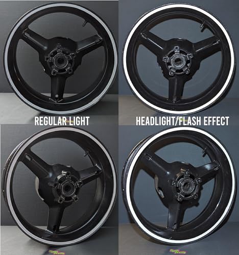 White Reflective Wheel Stickers Stripes 9mm Wide for 17" Motorcycle Bike or Car Rims Vinyl Graphics 3/8in