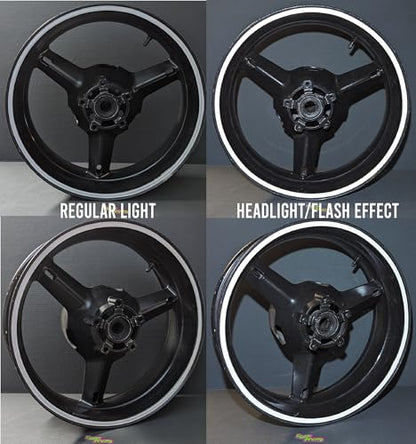 White Reflective Wheel Stickers Stripes 9mm Wide for 17" Motorcycle Bike or Car Rims Vinyl Graphics 3/8in