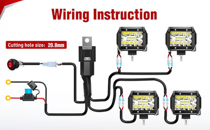 Nilight 4PCS 4 Inch 18W Spot Led Light Bars LED Work Lights Led Fog Lights Off Road Driving Lights with Off Road Wiring Harness - color: Led Pods 4Pcs+Wiring Harness, size: 4 Inch