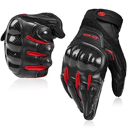 BORLENI Motorcycle Gloves Touch Screen for Men Women Padding Hard Knuckle Cycling Motorbike ATV Hiking Riding Climbing Glove - color: Carbon-Red, size: Medium
