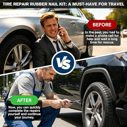 71PCS Tire Repair Rubber Nail Kit with Screwdriver for Tubeless Tires | 2 Sizes Tire Repair Spiral Screw, Tire Plugs, Fast Self-Service Tool for Car, Motorcycle, Tractor Tire Puncture Repair