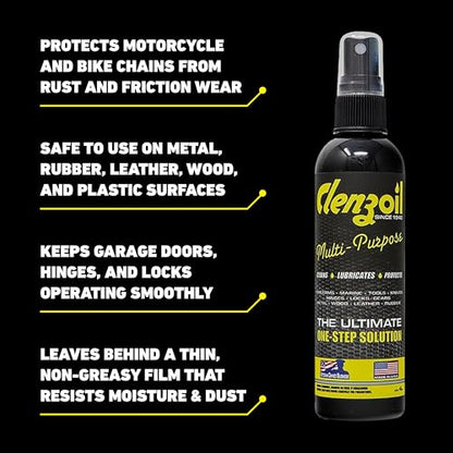 Clenzoil Multi-Purpose CLP Lubricant - 3-in-1 Oil - for Garage Door, Bike Chain, Guns & More - Bicycle & Motorcycle Use - Dropper & Spray Bottle - 4 oz