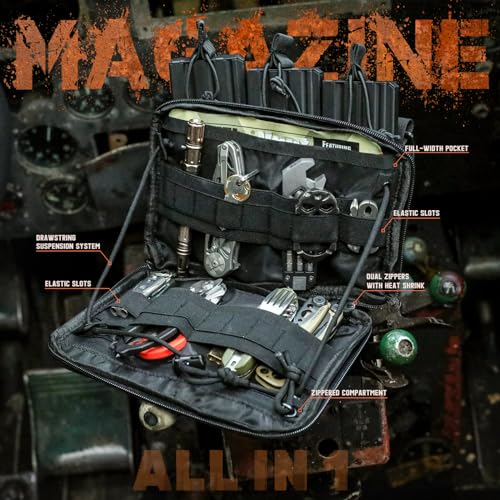 WYNEX Molle Admin Pouch of Kangaroo Style, Tactical Utility Tool Pouch with Mag/Zipper Strip Insert Modular EDC Medical Bag Organizer Attachment Patch Included - color: Black