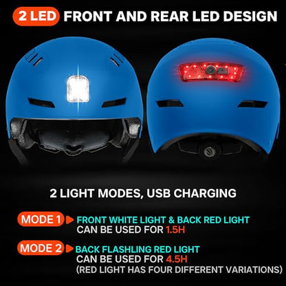 DKONI Bike Helmet with LED Lights Bicycle Helmets Commuter Cycling Helmet USB Rechargeable Front & Back LED Light Helmet for Adult Men Women - color: Blue, size: Large: 22-24 inch (56-61cm)