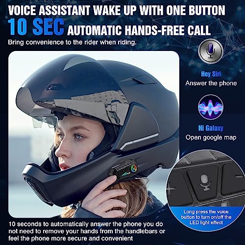 FEYA Motorcycle Helmet Speakers High Battery Life Helmet Headphone IPX6 Automatic Answer/Call Music Control/Intelligent Noise/Wake up Siri, 2 Different Types of Mic - Compatible with All Helmets - Y10 - style: Y10