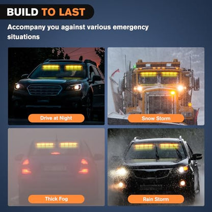 Nilight 32LED Amber Emergency Dash Strobe Lights with Controller Suction Cups Warning Hazard Interior Front/Rear Windshield Deck Split Light Bar for Trucks Construction Vehicles - color: Amber