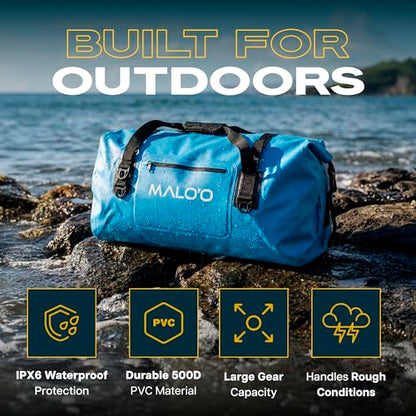 Malo’o Waterproof Dry Duffel, Heavy-Duty Roll Top Waterproof Gear Bag with Shoulder Strap & Molle Loops, Marine Duffel for Kayaking, Boating, Camping, Beach & Travel, Blue, 40L - color: Blue, size: 40L