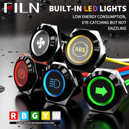 LED Indicator Lights 2PCS 12V 19mm Mounting Holes Includes 187 Replacement Symbols IP67 Waterproof Metal 24V Pilot Lights for Cars Boats Industrial Panels Dashboards (Blue Light) - color: 19mm-Blue Light-2PCS