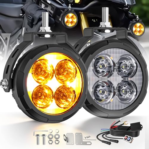 3.5 Inch LED motorcycle auxiliary headlight Amber/white two-tone LED fog lights with 9 modes Includes wiring harness and bracket Compatible for motorcycles, SUV, Truck, ATV - size: Pair 3.5 inch