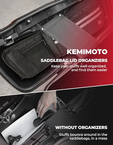 KEMIMOTO Upgraded Saddlebag Lid Organizers 2 Pack Compatible with Touring 1980-2024 2025 for Street Glide Road King Road Glide FLT FLH Black