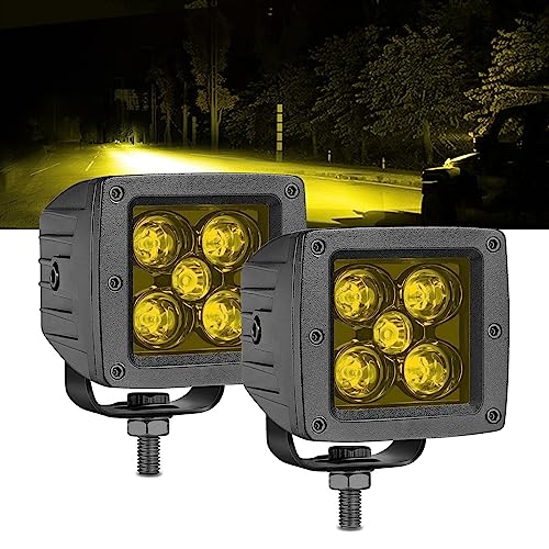 Amber LED Pods, RFROAD LIGHTING 2PCS 3Inch 100W Yellow Fog Lights Square Spot Beam LED Cubes for Truck Pickup Offroad Motorcycle UTV ATV SUV Front Bumper - size: 3 Inch Amber Spot Light