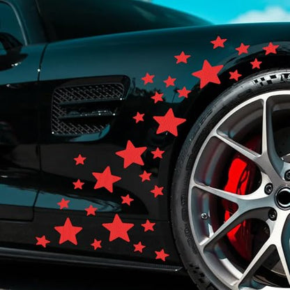 30pcs Star Vinyl Decal for Cars, High Intensity Reflective DIY Stickers for Window Bumper Mirror Laptop Decals Waterproof Night Safety Sign Car Stickers (Red) - color: Red
