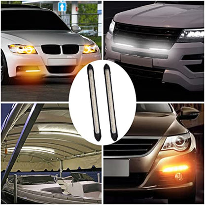 Exterior Car LED Lights, 2Pcs Flexible Daytime Running Light Strip Waterproof Auto Headlight Sequential White Turn Signal Yellow Led Light, 6.1 Inches - size: 6.1 inches
