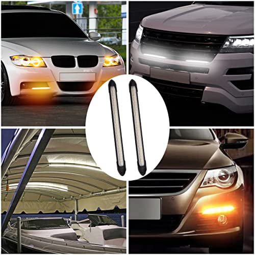 Exterior Car LED Lights, 2Pcs Flexible Daytime Running Light Strip Waterproof Auto Headlight Sequential White Turn Signal Yellow Led Light, 9.25 Inches - size: 9.25 inches