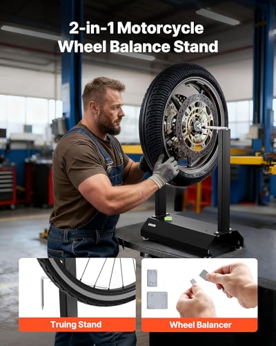 VEVOR Motorcycle Wheel Balancer, Tire Balancer & Truing Stand with Adjustable Centering Cones and Truing Pointer, Balancing Tools for Sport & Dirt Bikes, Hollow Axle Wheels - style: Hollow Axle
