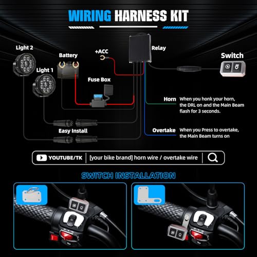 BraveWAY [Strobe] Motorcycle Auxiliary Lights with DRL, 4.5 inch LED Fog Lights, Spot+Flood White Driving Light for ADV Adventure Touring Motorcycle ATV UTV LED Bar 2PCS(+Wiring Harness) - size: 4.5 inch White/Yellow for MC